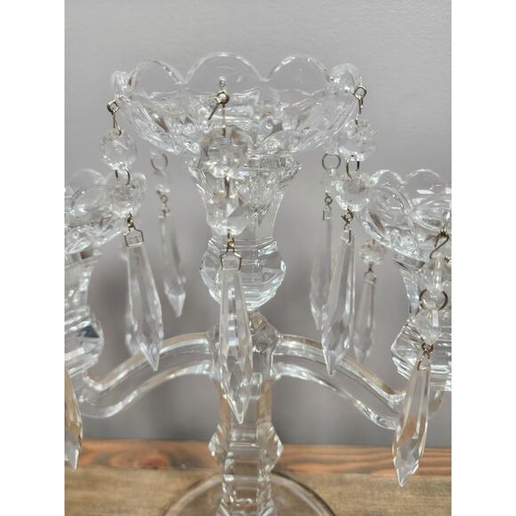 Vintage 2 Arm 3 Candle Crystal Candelabra Hanging Crystals Candle Holder - Picture 4 of 10